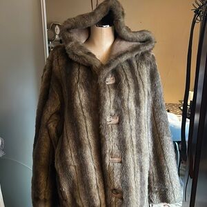 Dennis Basso Brown Faux Fur Coat